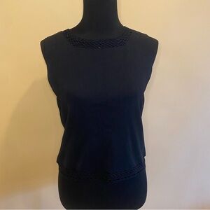 5/$20 Sonia Vintage Black Sleeveless Knit Crochet Trim Blouse Size L